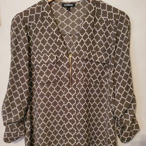 Express Arabesque Olive and White Blouse